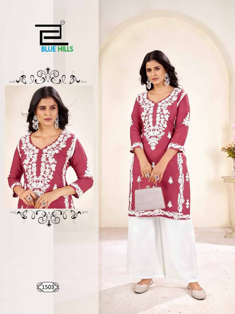 Victoria Vol-15 By Blue Hills 1501 To 1504 Series Designer Stylish Fancy Colorful Beautiful Party Wear & Ethnic Wear Collection Rayon Print Kurtis With Bottom At Wholesale Price