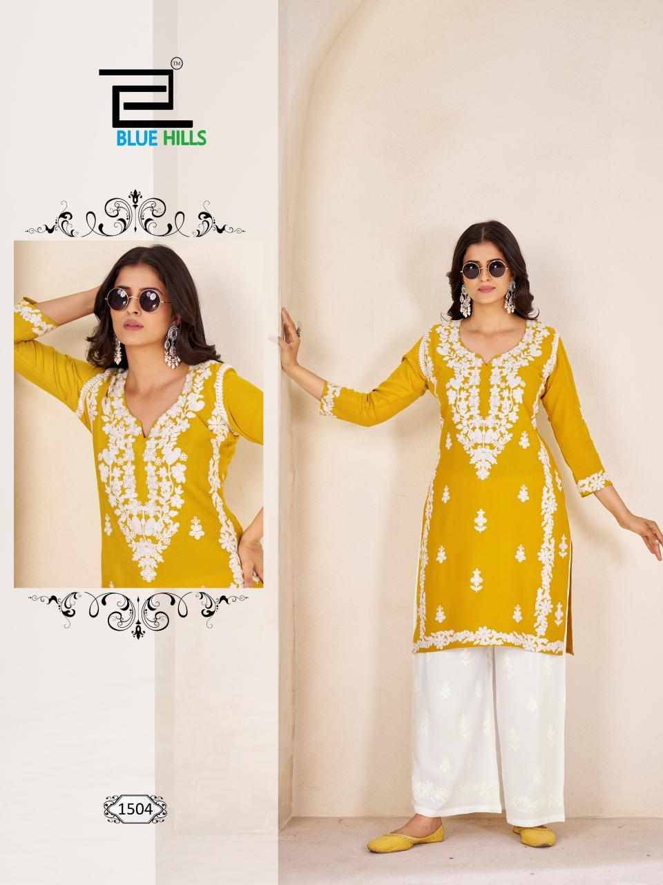 Victoria Vol-15 By Blue Hills 1501 To 1504 Series Designer Stylish Fancy Colorful Beautiful Party Wear & Ethnic Wear Collection Rayon Print Kurtis With Bottom At Wholesale Price