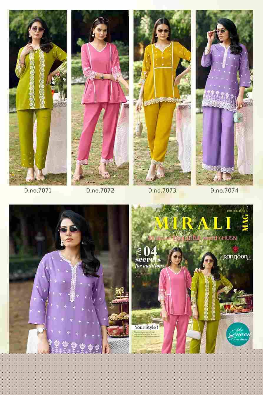 Mirali By Rangoon 7071 To 7074 Series Designer Stylish Fancy Colorful Beautiful Party Wear & Ethnic Wear Collection Viscose Rayon Co-Ords At Wholesale Price