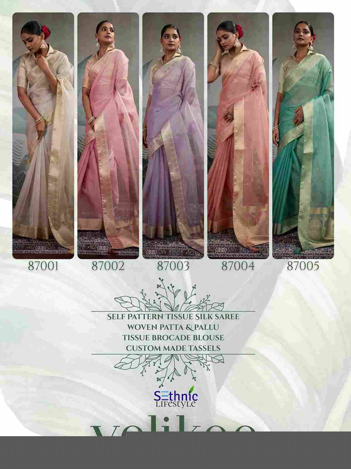 Velikaa By Sethnic 87001 To 87005 Series Indian Traditional Wear Collection Beautiful Stylish Fancy Colorful Party Wear & Occasional Wear Tissue Sarees At Wholesale Price