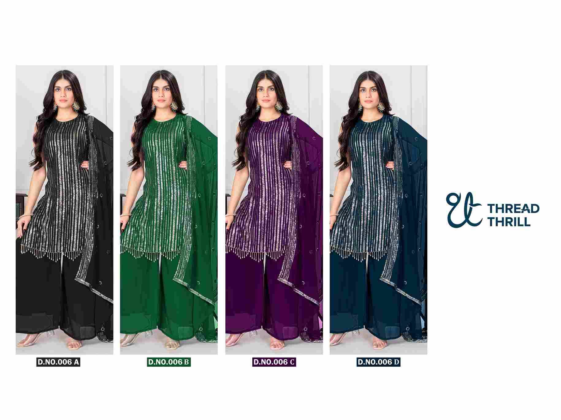 Thread Thrill 006 Colours By Thread Thrill 006-A To 006-D Series Beautiful Sharara Suits Colorful Stylish Fancy Casual Wear & Ethnic Wear Heavy Georgette Dresses At Wholesale Price