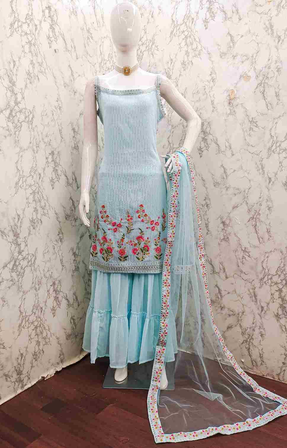 Thread Thrill 001 Colours By Thread Thrill 001-A To 001-D Series Beautiful Sharara Suits Colorful Stylish Fancy Casual Wear & Ethnic Wear Heavy Georgette Dresses At Wholesale Price