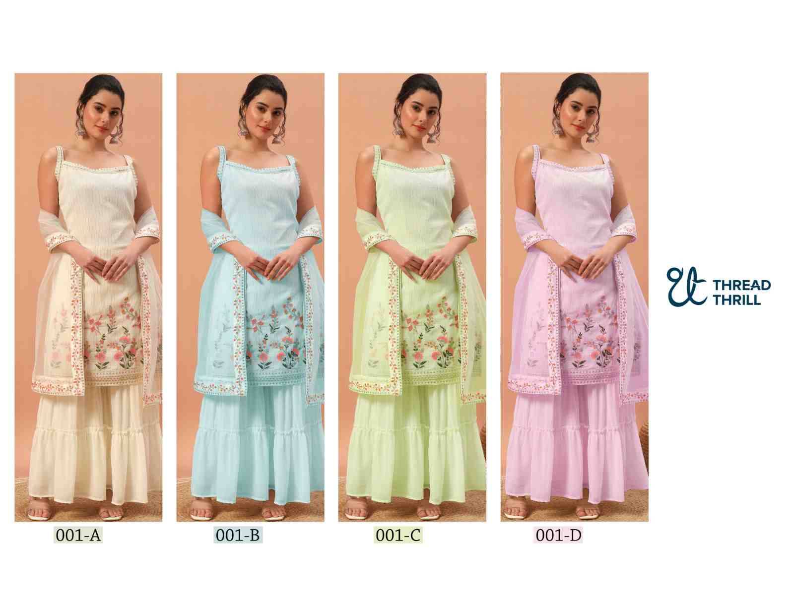 Thread Thrill 001 Colours By Thread Thrill 001-A To 001-D Series Beautiful Sharara Suits Colorful Stylish Fancy Casual Wear & Ethnic Wear Heavy Georgette Dresses At Wholesale Price