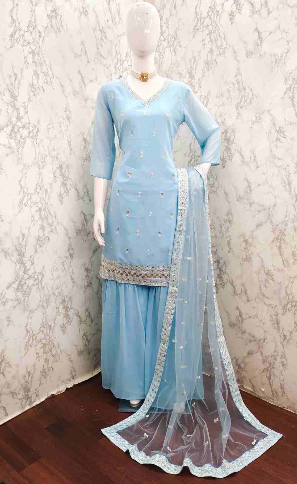 Thread Thrill 002 Colours By Thread Thrill 002-A To 002-D Series Beautiful Sharara Suits Colorful Stylish Fancy Casual Wear & Ethnic Wear Heavy Georgette Dresses At Wholesale Price