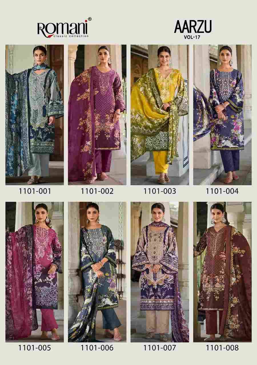 Aarzu Vol-17 By Romani 1101-001 To 1101-008 Series Beautiful Festive Suits Stylish Fancy Colorful Casual Wear & Ethnic Wear Soft Cotton Print Dresses At Wholesale Price