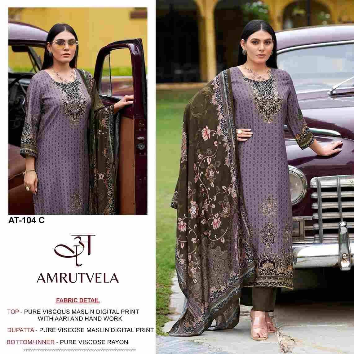 Amrutvela Hit Design AT-104 Colours By Amrutvela AT-104-A To AT-104-D Series Designer Pakistani Suits Collection Beautiful Stylish Fancy Colorful Party Wear & Occasional Wear Viscose Muslin Dresses At Wholesale Price