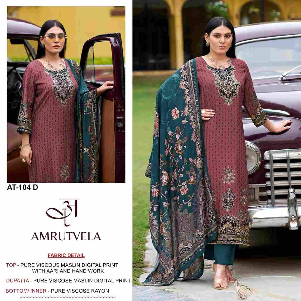 Amrutvela Hit Design AT-104 Colours By Amrutvela AT-104-A To AT-104-D Series Designer Pakistani Suits Collection Beautiful Stylish Fancy Colorful Party Wear & Occasional Wear Viscose Muslin Dresses At Wholesale Price