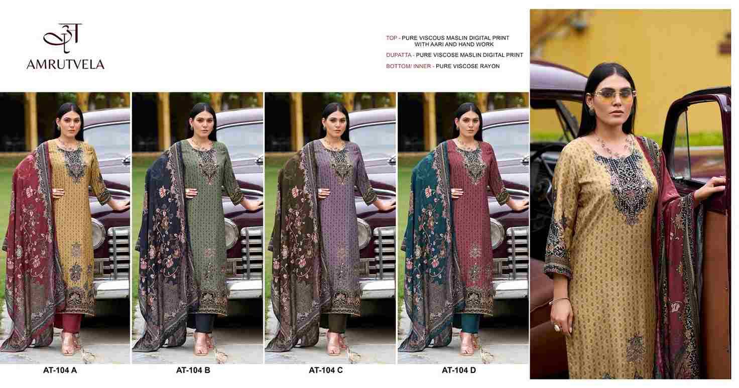 Amrutvela Hit Design AT-104 Colours By Amrutvela AT-104-A To AT-104-D Series Designer Pakistani Suits Collection Beautiful Stylish Fancy Colorful Party Wear & Occasional Wear Viscose Muslin Dresses At Wholesale Price