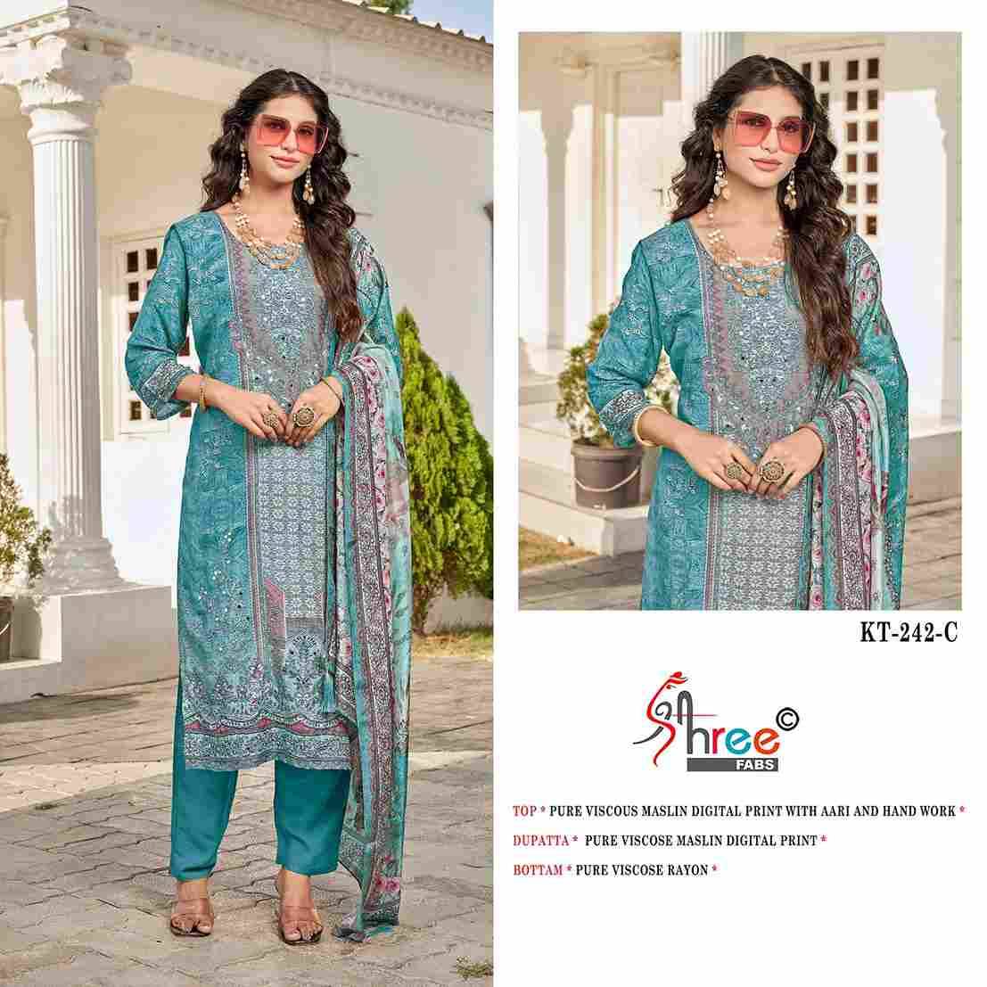 Shree Fabs Hit Design KT-242 Colours By Shree Fabs KT-242 To KT-242-C Series Designer Pakistani Suits Beautiful Fancy Stylish Colorful Party Wear & Occasional Wear Pure Viscose Muslin Embroidery Dresses At Wholesale Price