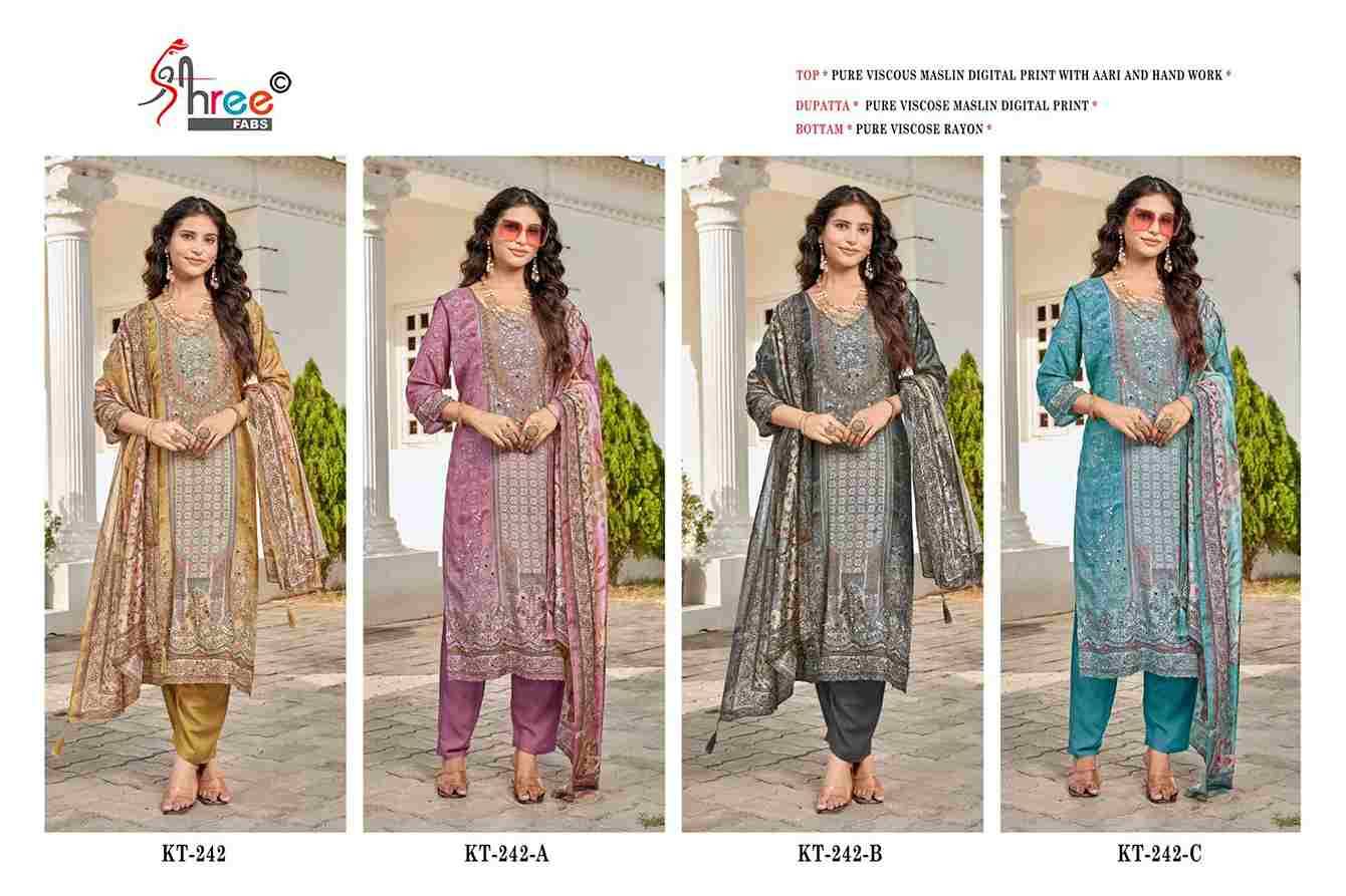 Shree Fabs Hit Design KT-242 Colours By Shree Fabs KT-242 To KT-242-C Series Designer Pakistani Suits Beautiful Fancy Stylish Colorful Party Wear & Occasional Wear Pure Viscose Muslin Embroidery Dresses At Wholesale Price
