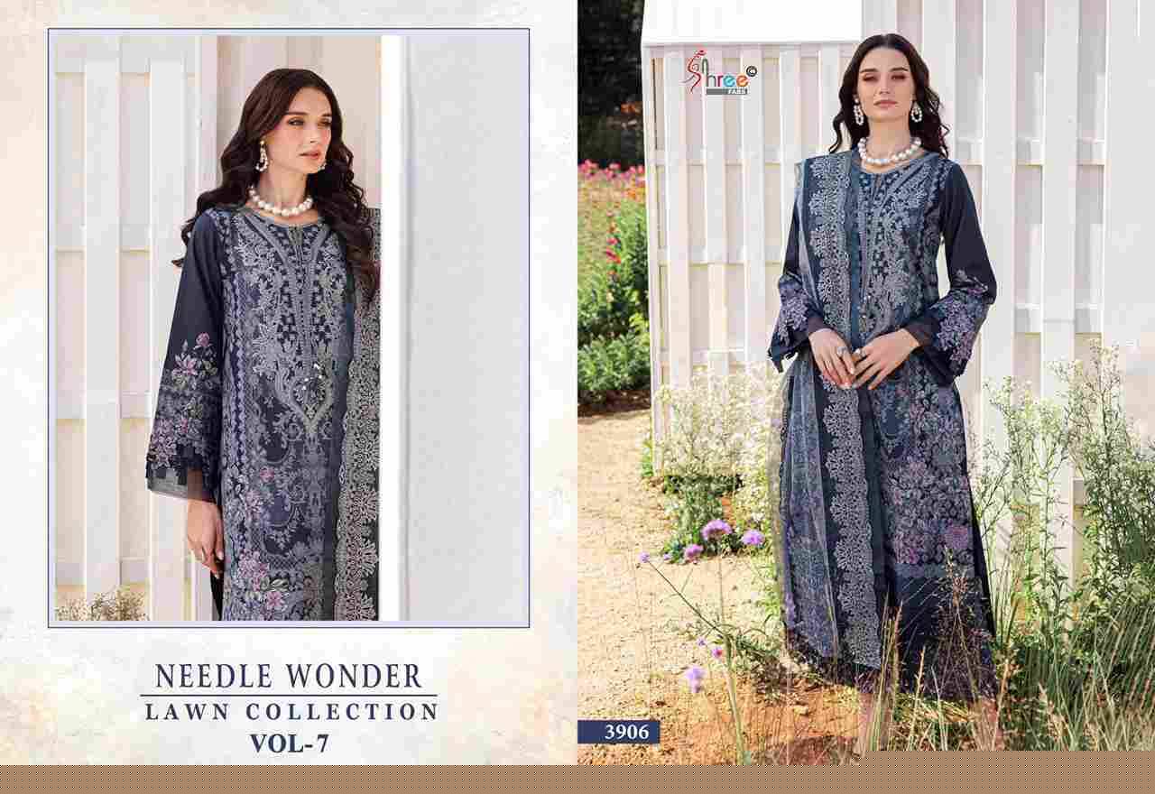 Needle Wonder Lawn Collection Vol-7 By Shree Fabs 3704 To 3710 Series Designer Pakistani Suits Beautiful Fancy Stylish Colorful Party Wear & Occasional Wear Pure Cotton With Embroidery Dresses At Wholesale Price