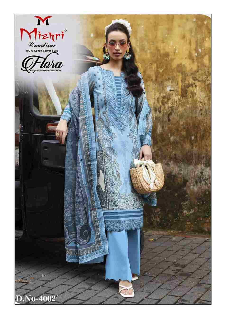 Flora Vol-4 By Mishri 4001 To 4006 Series Beautiful Suits Stylish Colorful Fancy Casual Wear & Ethnic Wear Lawn Cotton Print Dresses At Wholesale Price