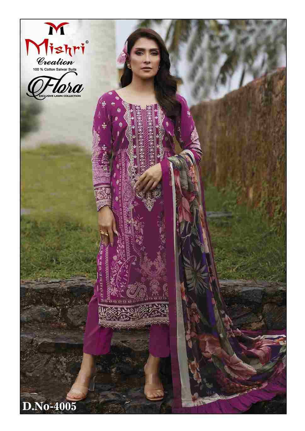 Flora Vol-4 By Mishri 4001 To 4006 Series Beautiful Suits Stylish Colorful Fancy Casual Wear & Ethnic Wear Lawn Cotton Print Dresses At Wholesale Price