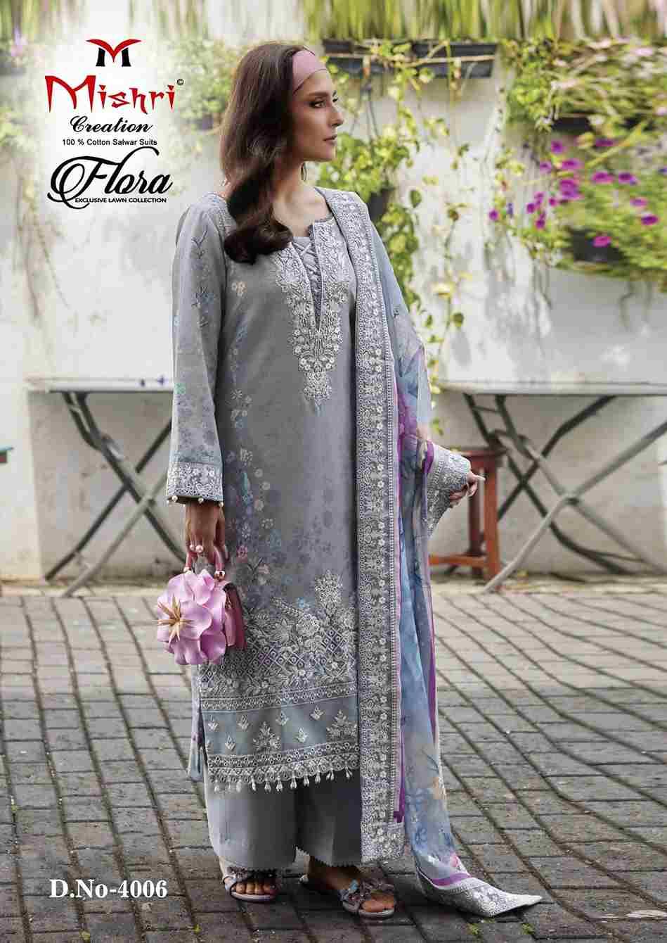 Flora Vol-4 By Mishri 4001 To 4006 Series Beautiful Suits Stylish Colorful Fancy Casual Wear & Ethnic Wear Lawn Cotton Print Dresses At Wholesale Price