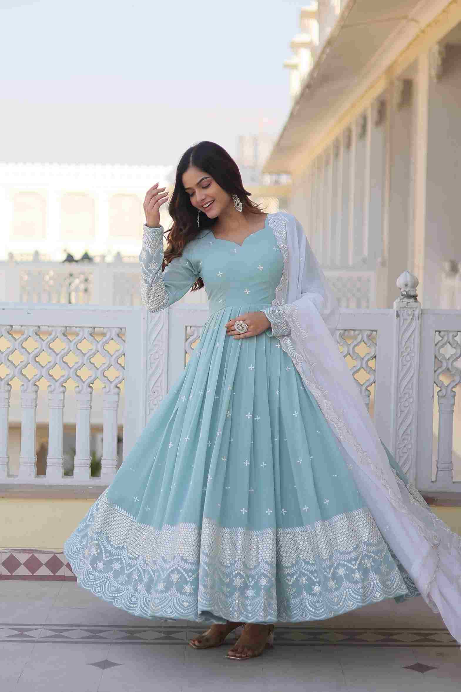 Sf-1024 By Fashid Wholesale Designer Beautiful Collection Occasional Wear & Party Wear Faux Georgette Gowns At Wholesale Price