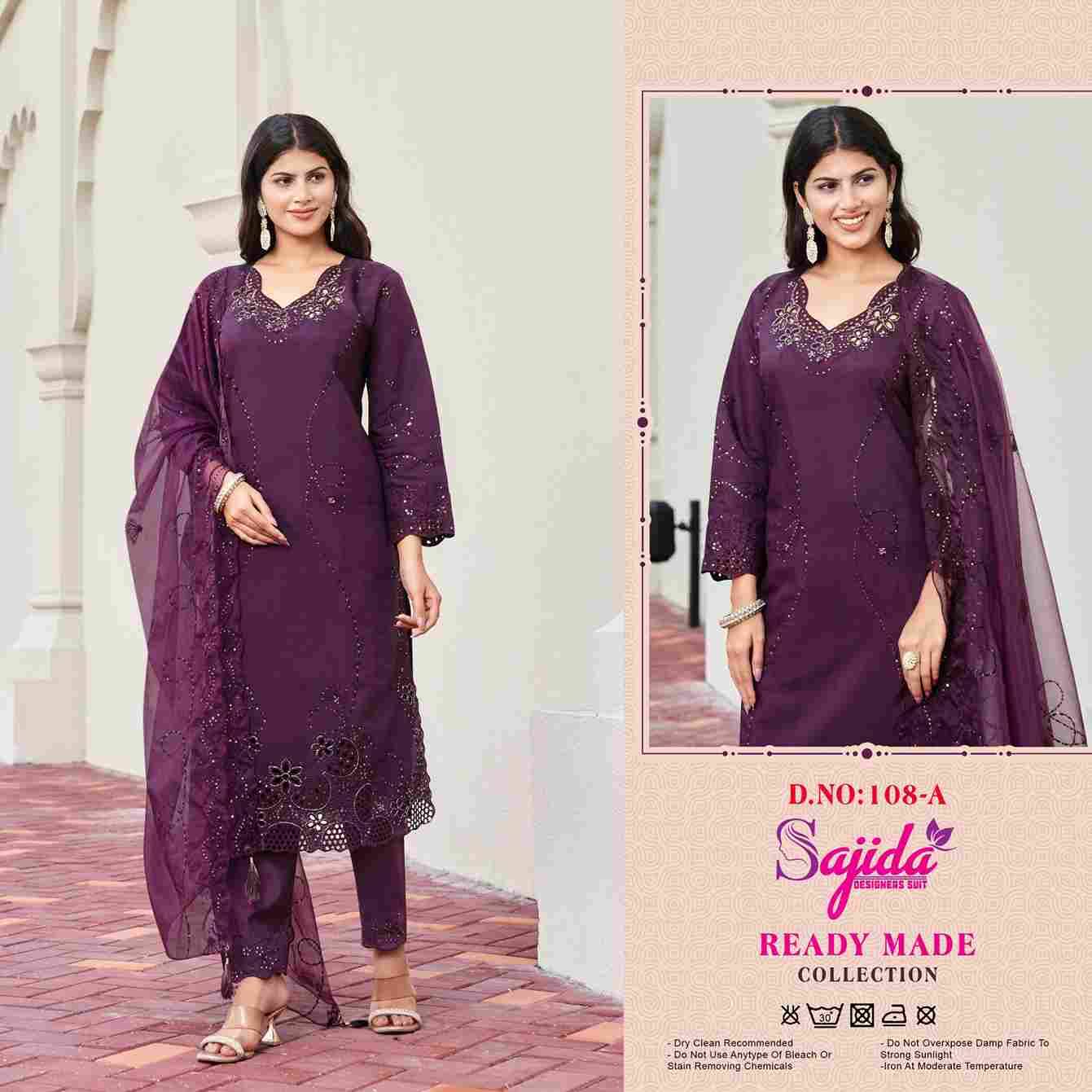 Sajida Hit Design 108 Colours By Sajida Designer Suits 108-A To 108-D Series Beautiful Pakistani Suits Colorful Stylish Fancy Casual Wear & Ethnic Wear Heavy Roman Silk Embroidered Dresses At Wholesale Price