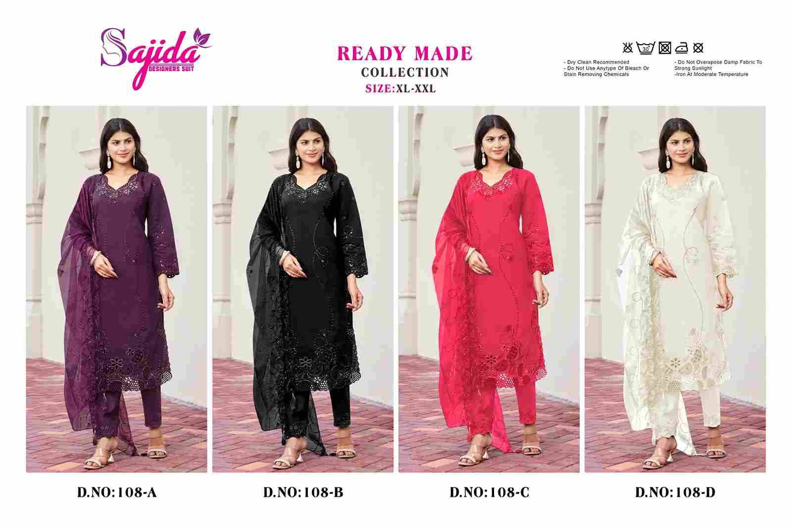 Sajida Hit Design 108 Colours By Sajida Designer Suits 108-A To 108-D Series Beautiful Pakistani Suits Colorful Stylish Fancy Casual Wear & Ethnic Wear Heavy Roman Silk Embroidered Dresses At Wholesale Price