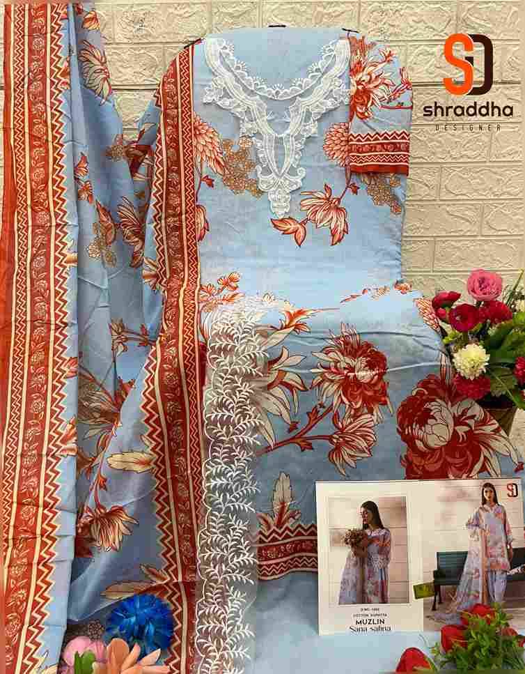 Muzlin Sana Safina By Shraddha Designer 1001 To 1008 Series Designer Pakistani Suits Beautiful Stylish Fancy Colorful Party Wear & Occasional Wear Pure Lawn Cotton Print Embroidered Dresses At Wholesale Price