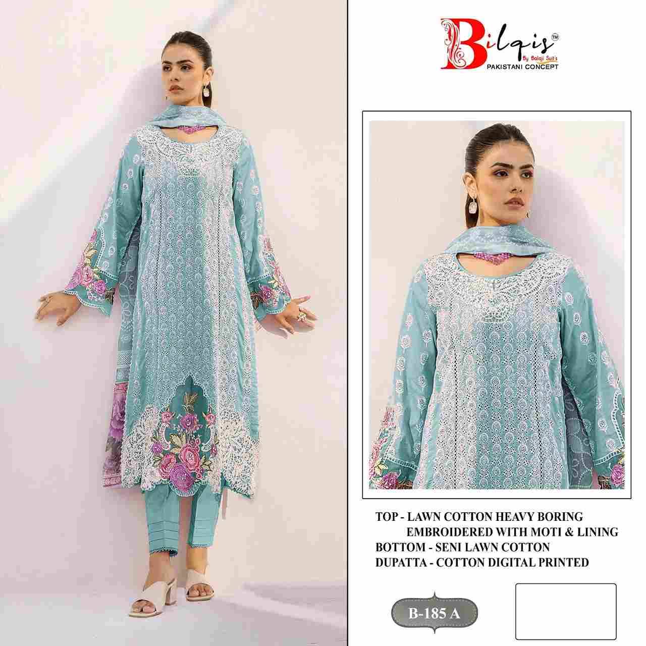 Bilqis 185 Colours By Bilqis 185-A To 185-D Series Beautiful Pakistani Suits Stylish Fancy Colorful Party Wear & Occasional Wear Cotton Lawn Embroidery Dresses At Wholesale Price