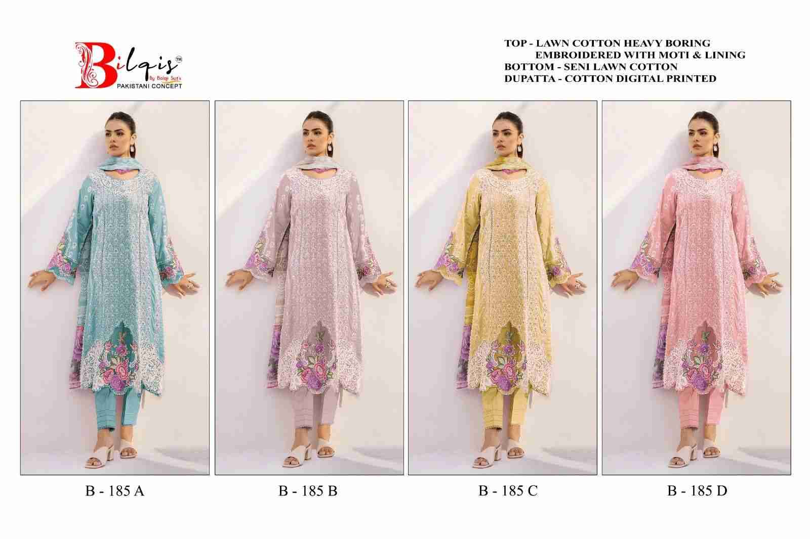 Bilqis 185 Colours By Bilqis 185-A To 185-D Series Beautiful Pakistani Suits Stylish Fancy Colorful Party Wear & Occasional Wear Cotton Lawn Embroidery Dresses At Wholesale Price