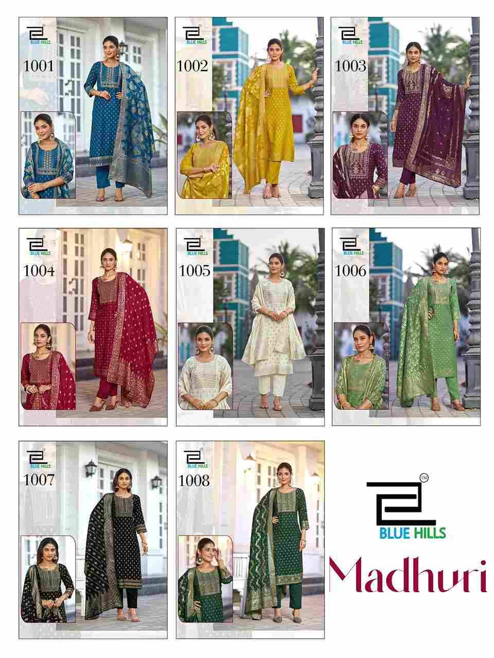 Madhuri By Blue Hills 1001 To 1008 Series Beautiful Festive Suits Stylish Fancy Colorful Casual Wear & Ethnic Wear Rayon Foil Print Dresses At Wholesale Price