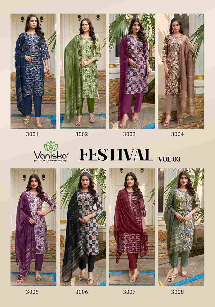 Festival Vol-3 By Vaniska 3001 To 3008 Series Beautiful Festive Suits Stylish Fancy Colorful Casual Wear & Ethnic Wear Modal Chanderi Print Dresses At Wholesale Price
