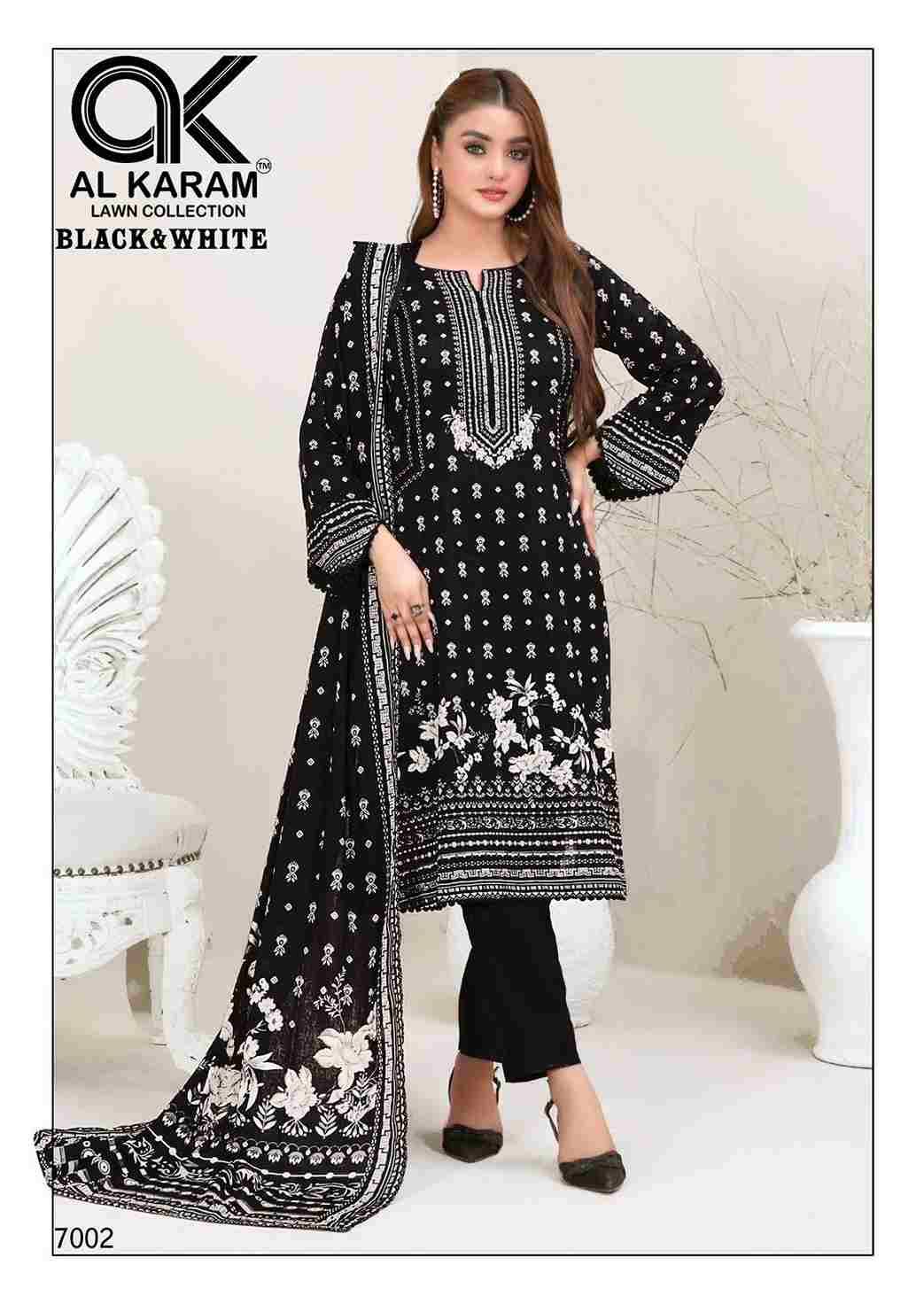 Black And White Vol-7 By Al Karam Lawn Collection 7001 To 7006 Series Beautiful Stylish Festive Suits Fancy Colorful Casual Wear & Ethnic Wear & Ready To Wear Pure Lawn Cotton Print Dresses At Wholesale Price