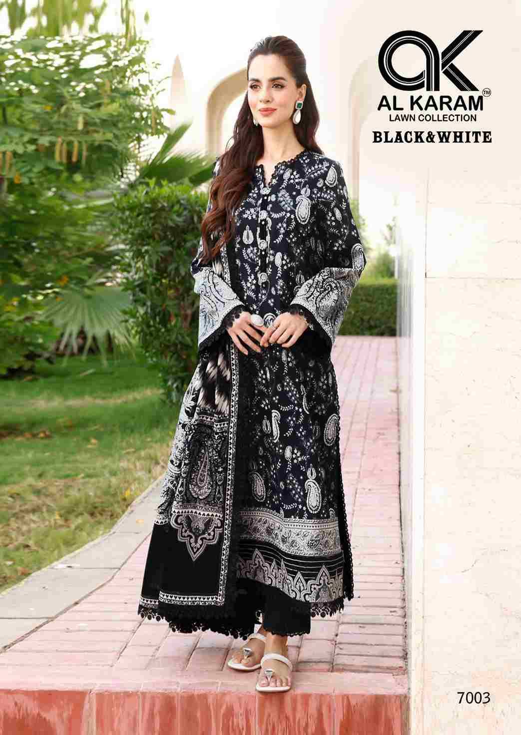 Black And White Vol-7 By Al Karam Lawn Collection 7001 To 7006 Series Beautiful Stylish Festive Suits Fancy Colorful Casual Wear & Ethnic Wear & Ready To Wear Pure Lawn Cotton Print Dresses At Wholesale Price