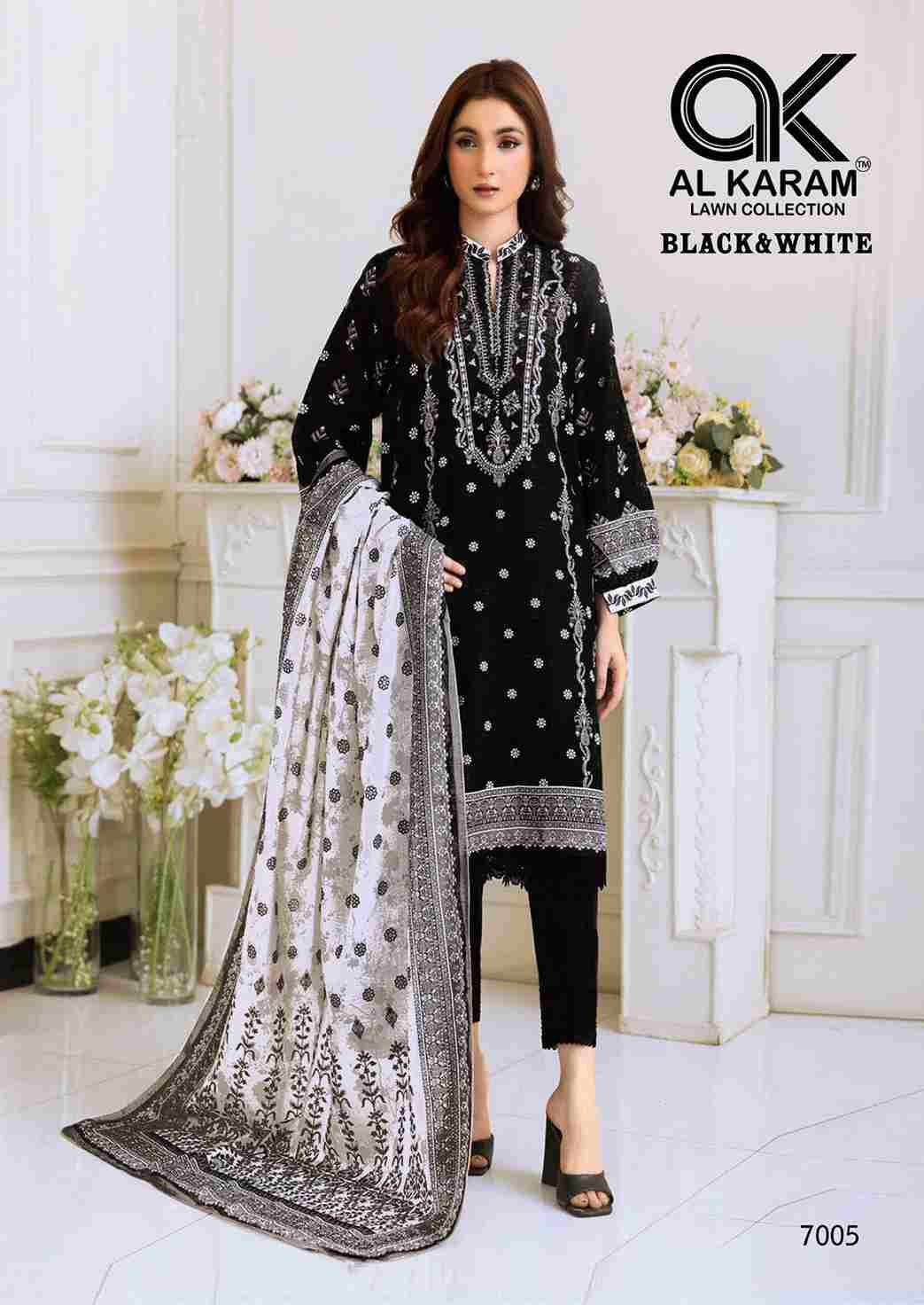 Black And White Vol-7 By Al Karam Lawn Collection 7001 To 7006 Series Beautiful Stylish Festive Suits Fancy Colorful Casual Wear & Ethnic Wear & Ready To Wear Pure Lawn Cotton Print Dresses At Wholesale Price