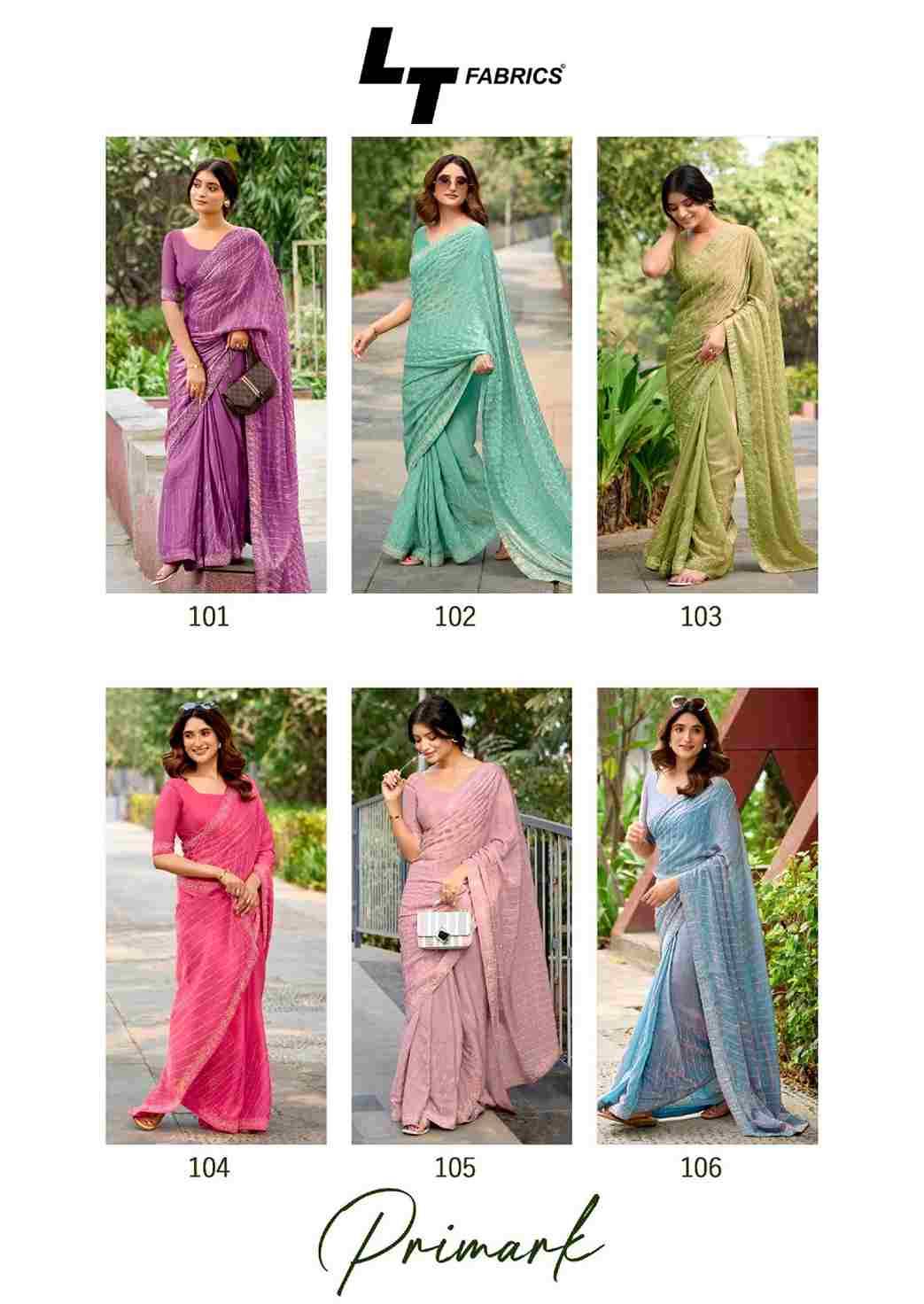 Primark By LT Fabrics 101 To 106 Series Indian Traditional Wear Collection Beautiful Stylish Fancy Colorful Party Wear & Occasional Wear Malai Silk Sarees At Wholesale Price