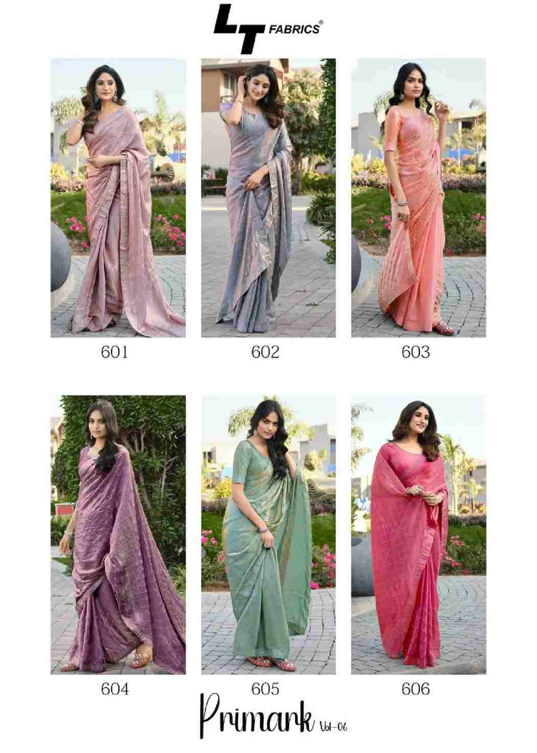 Primark Vol-6 By LT Fabrics 601 To 606 Series Indian Traditional Wear Collection Beautiful Stylish Fancy Colorful Party Wear & Occasional Wear Malai Silk Sarees At Wholesale Price