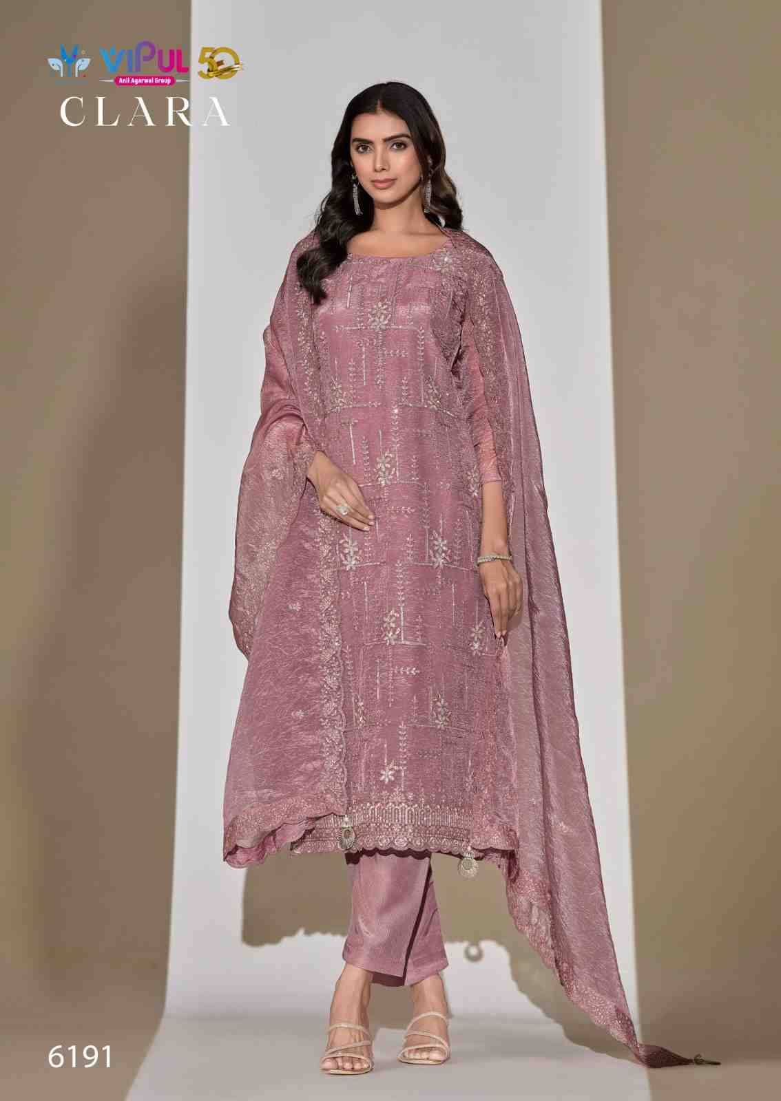Clara By Vipul Fashion 6191 To 6196 Series Designer Festive Suits Beautiful Fancy Stylish Colorful Party Wear & Occasional Wear Satin Organza Dresses At Wholesale Price