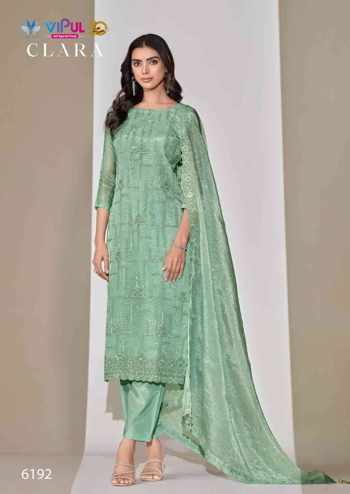Clara By Vipul Fashion 6191 To 6196 Series Designer Festive Suits Beautiful Fancy Stylish Colorful Party Wear & Occasional Wear Satin Organza Dresses At Wholesale Price
