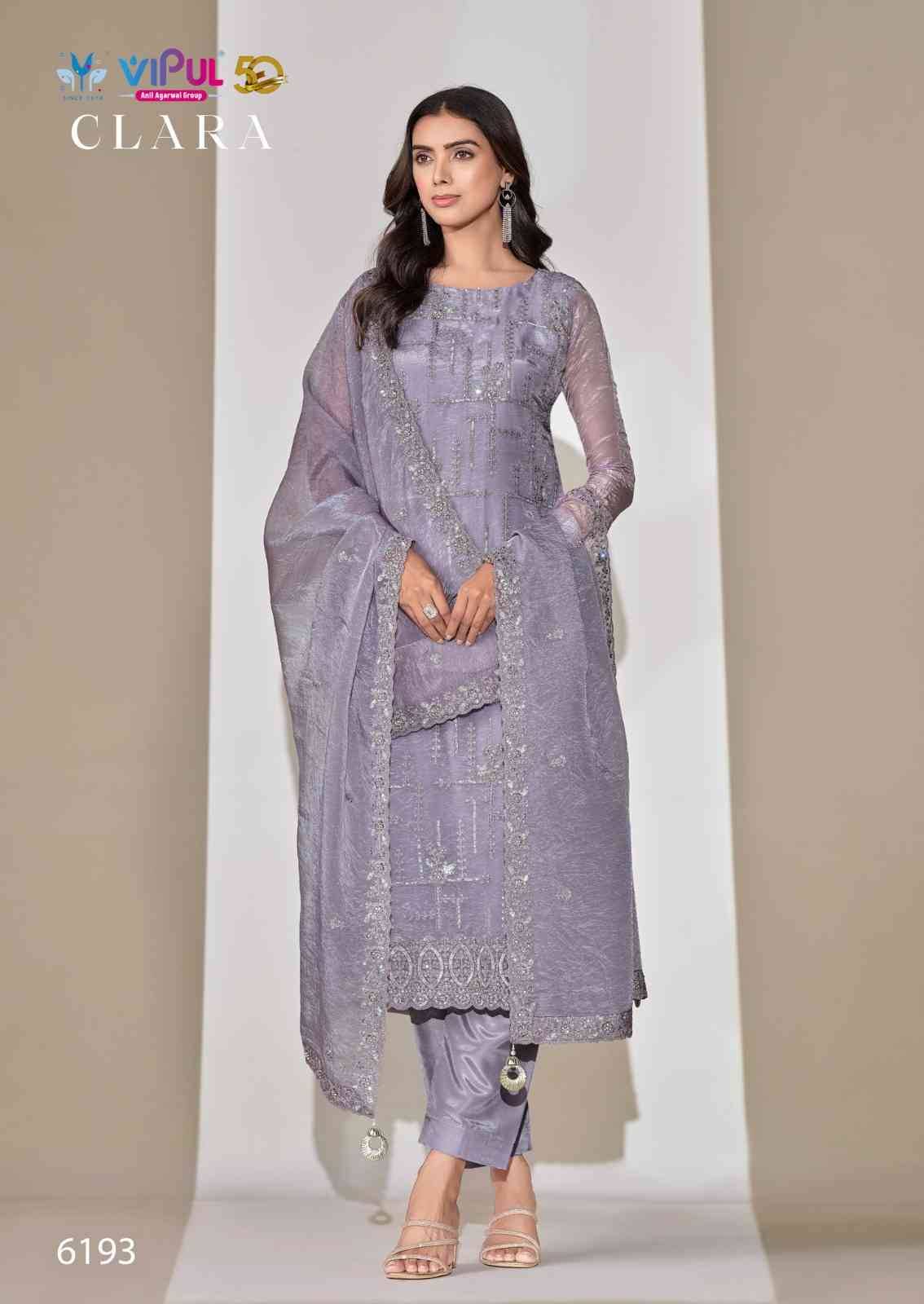 Clara By Vipul Fashion 6191 To 6196 Series Designer Festive Suits Beautiful Fancy Stylish Colorful Party Wear & Occasional Wear Satin Organza Dresses At Wholesale Price