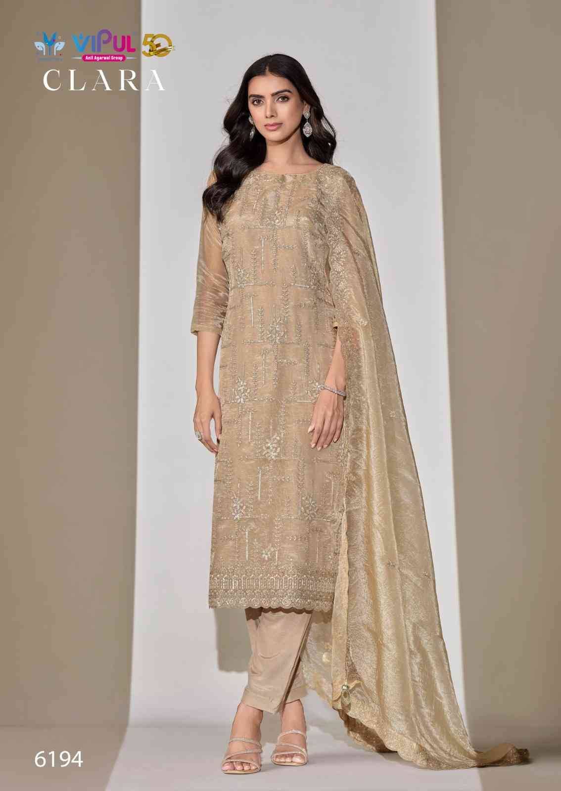 Clara By Vipul Fashion 6191 To 6196 Series Designer Festive Suits Beautiful Fancy Stylish Colorful Party Wear & Occasional Wear Satin Organza Dresses At Wholesale Price