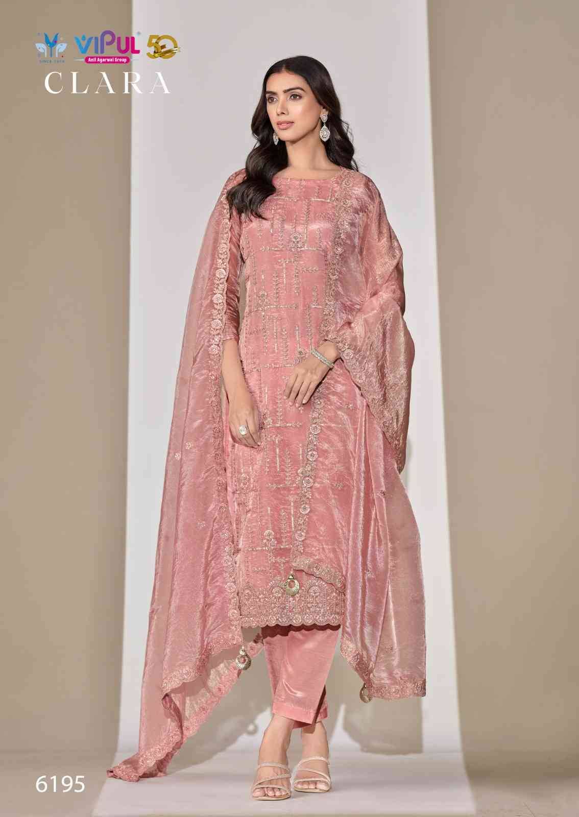 Clara By Vipul Fashion 6191 To 6196 Series Designer Festive Suits Beautiful Fancy Stylish Colorful Party Wear & Occasional Wear Satin Organza Dresses At Wholesale Price