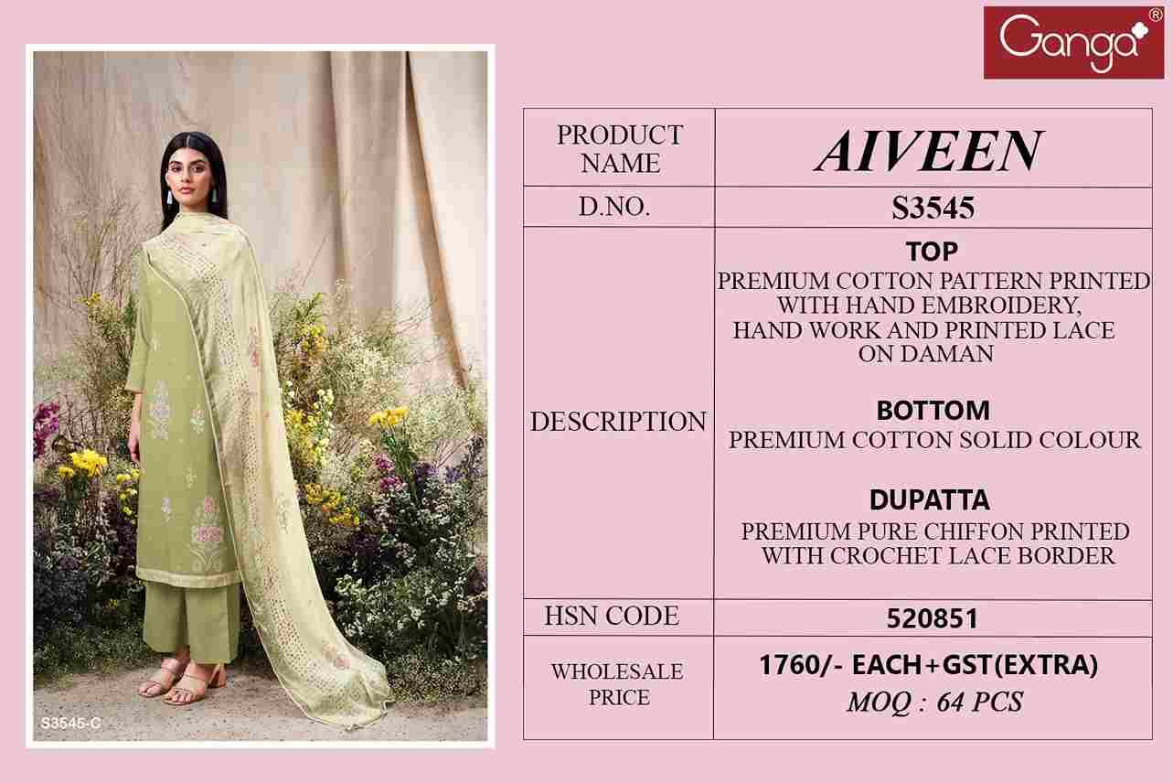 Alveen-3545 By Ganga Fashion 3545-A To 3545-D Series Beautiful Festive Suits Colorful Stylish Fancy Casual Wear & Ethnic Wear Cotton Dresses At Wholesale Price