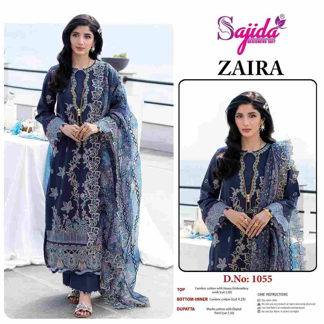 Zaira By Sajida Designer Suits 1054 To 1056 Series Beautiful Pakistani Suits Colorful Stylish Fancy Casual Wear & Ethnic Wear Cambric Cotton Embroidered Dresses At Wholesale Price