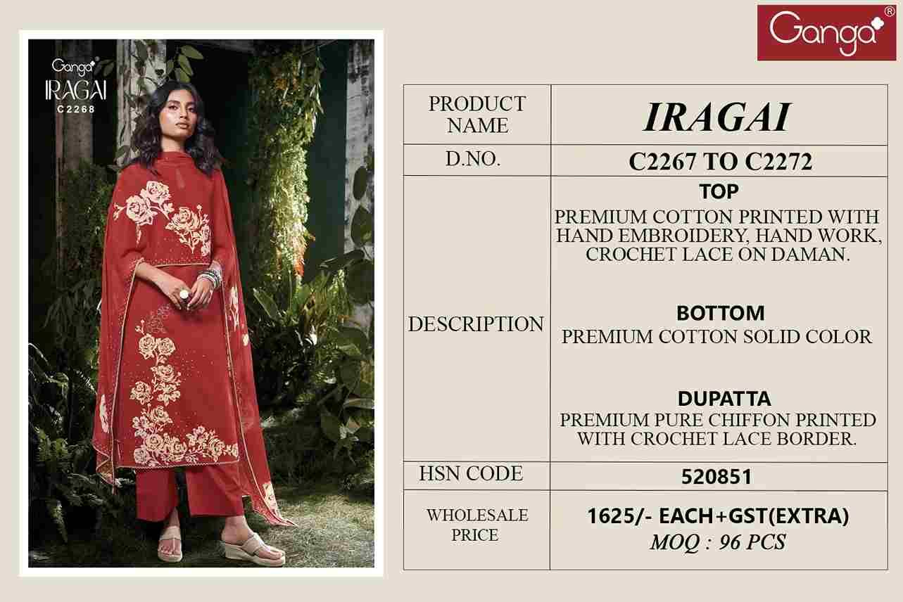 Iragai By Ganga Fashion 2267 To 2272 Series Beautiful Festive Suits Colorful Stylish Fancy Casual Wear & Ethnic Wear Cotton Dresses At Wholesale Price