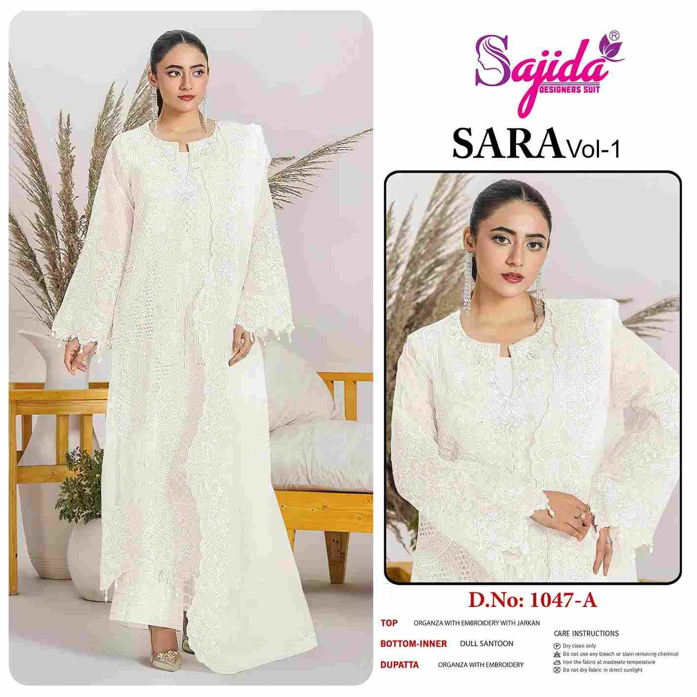 Zara Vol-1 By Sajida Designer Suits 1047-A To 1047-D Series Beautiful Pakistani Suits Colorful Stylish Fancy Casual Wear & Ethnic Wear Organza Embroidered Dresses At Wholesale Price