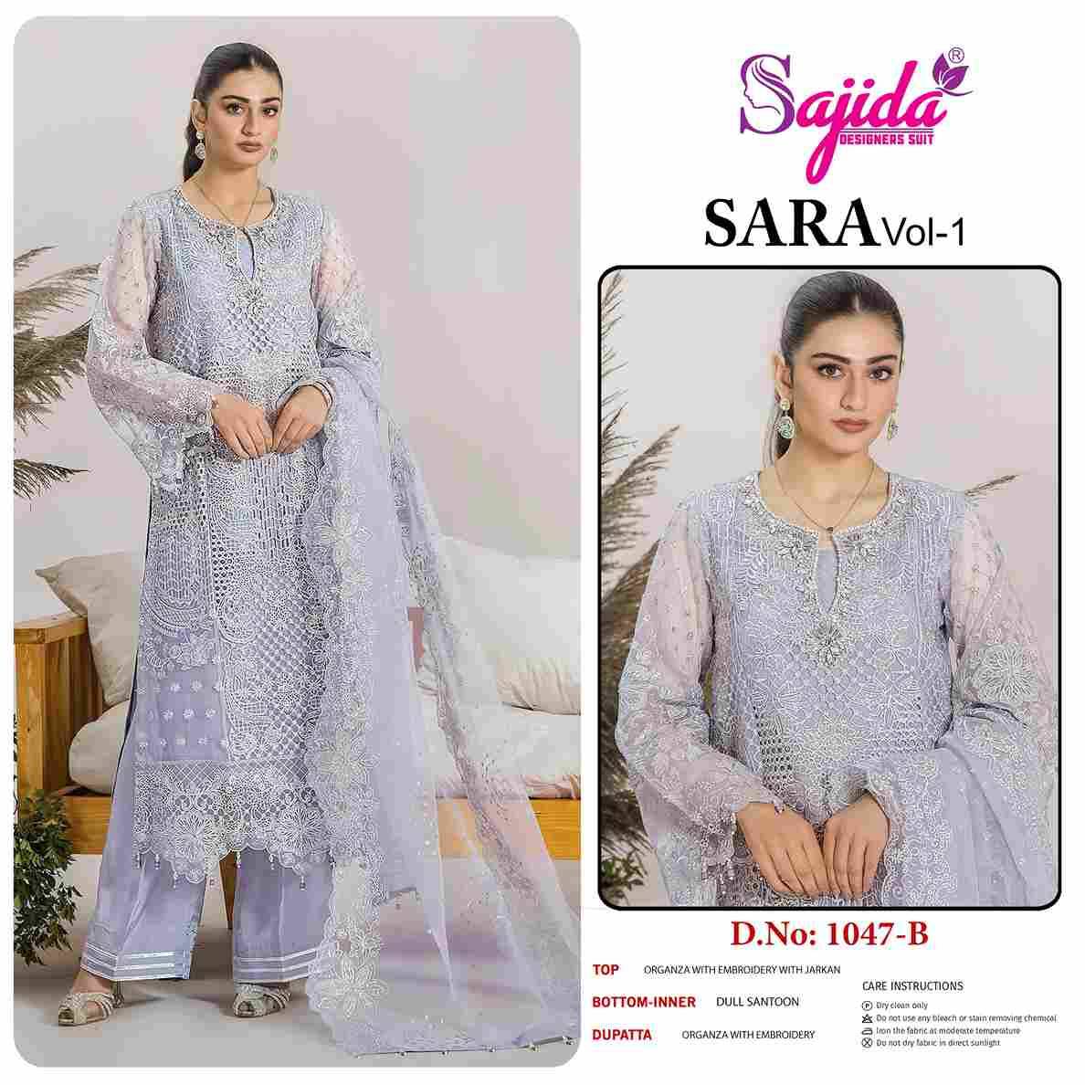 Zara Vol-1 By Sajida Designer Suits 1047-A To 1047-D Series Beautiful Pakistani Suits Colorful Stylish Fancy Casual Wear & Ethnic Wear Organza Embroidered Dresses At Wholesale Price