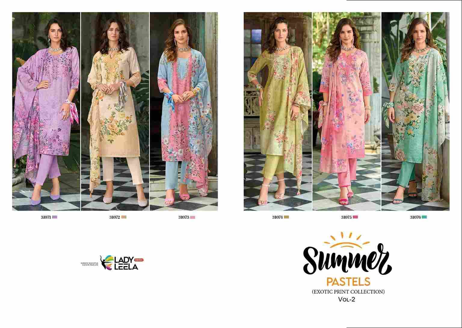 Summer Pastels Vol-2 By Lady Leela 31071 To 31076 Series Beautiful Festive Suits Colorful Stylish Fancy Casual Wear & Ethnic Wear Pure Linen With Work Dresses At Wholesale Price