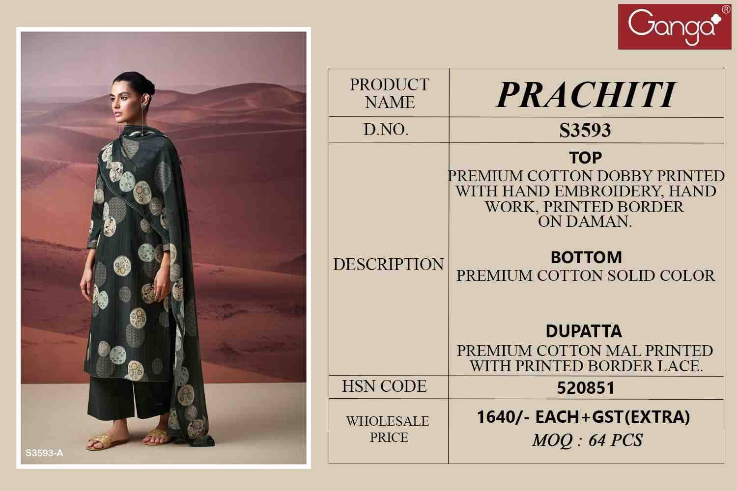 Prachiti-3593 By Ganga Fashion 3593-A To 3593-D Series Beautiful Festive Suits Colorful Stylish Fancy Casual Wear & Ethnic Wear Cotton Dresses At Wholesale Price