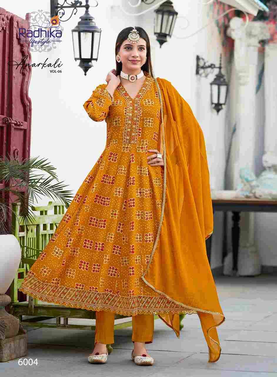 Anarkali Vol-6 By Radhika Lifestyle 6001 To 6007 Series Designer Anarkali Suits Beautiful Stylish Fancy Colorful Party Wear & Occasional Wear Pure Rayon Foil Print Dresses At Wholesale Price