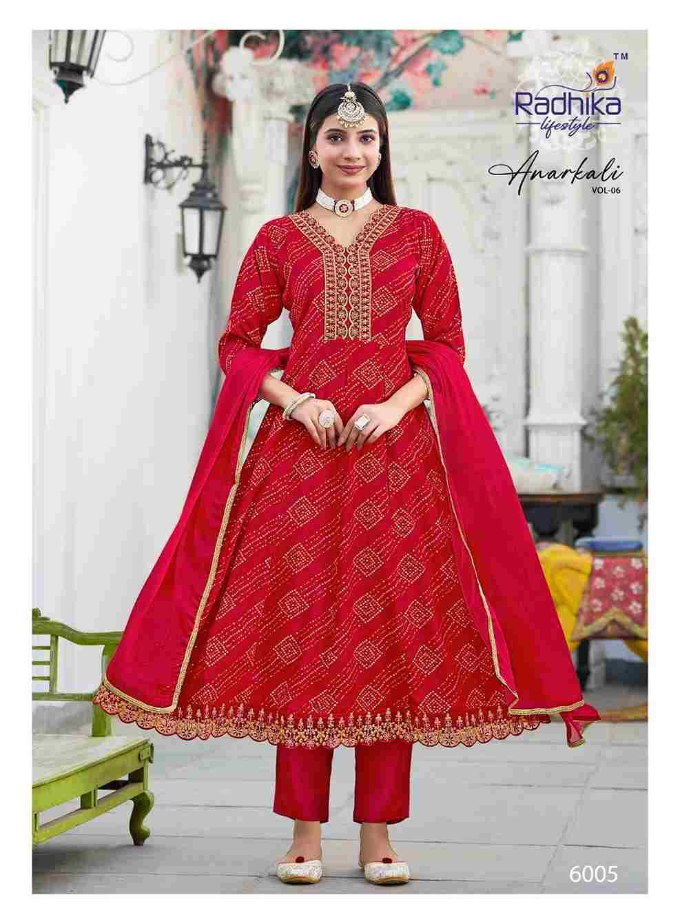Anarkali Vol-6 By Radhika Lifestyle 6001 To 6007 Series Designer Anarkali Suits Beautiful Stylish Fancy Colorful Party Wear & Occasional Wear Pure Rayon Foil Print Dresses At Wholesale Price