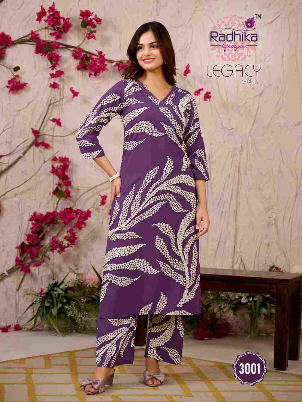 Legacy Vol-3 By Radhika Lifestyle 3001 To 3006 Series Designer Stylish Fancy Colorful Beautiful Party Wear & Ethnic Wear Collection Rayon Co-Ord At Wholesale Price