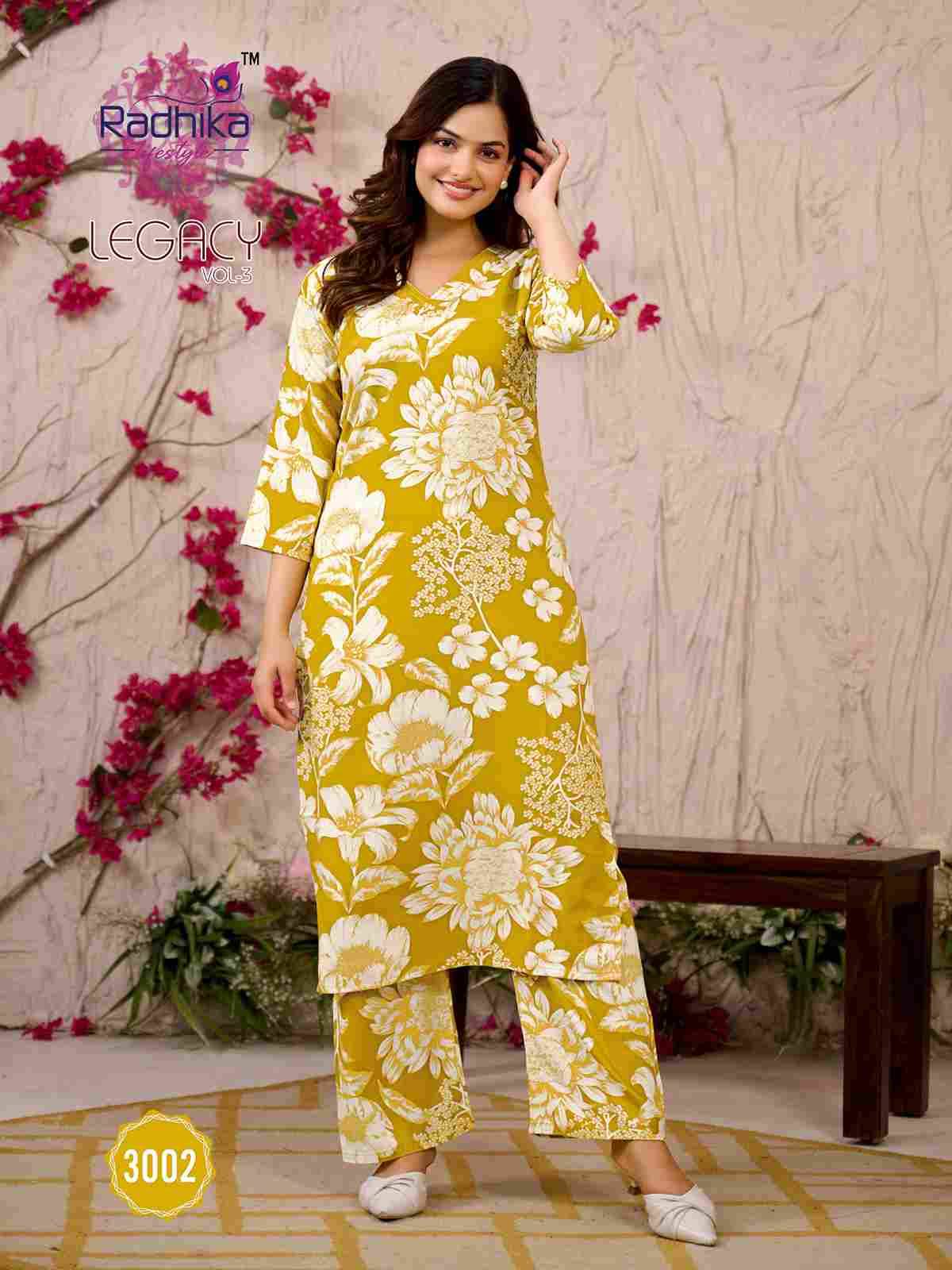 Legacy Vol-3 By Radhika Lifestyle 3001 To 3006 Series Designer Stylish Fancy Colorful Beautiful Party Wear & Ethnic Wear Collection Rayon Co-Ord At Wholesale Price