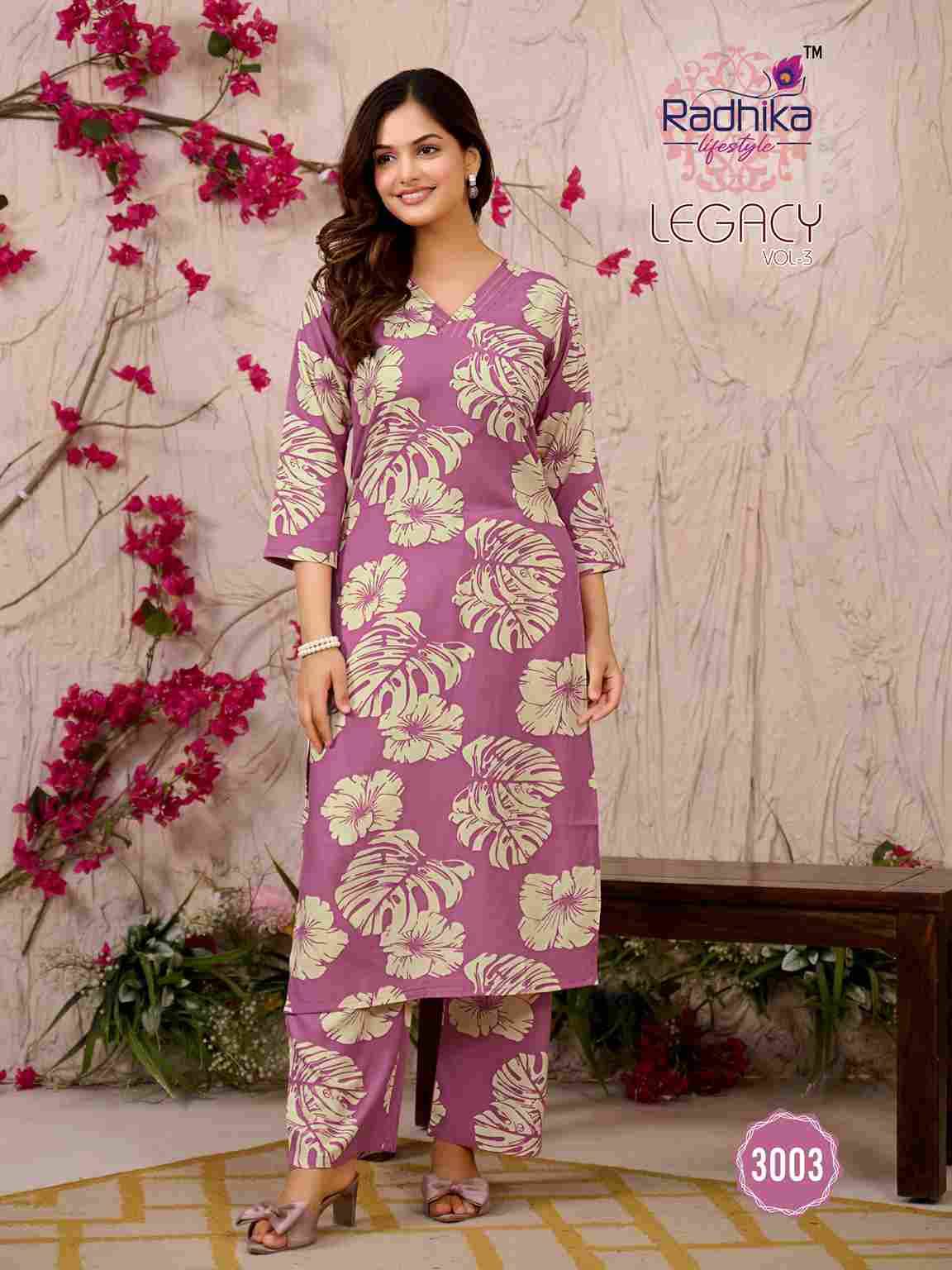 Legacy Vol-3 By Radhika Lifestyle 3001 To 3006 Series Designer Stylish Fancy Colorful Beautiful Party Wear & Ethnic Wear Collection Rayon Co-Ord At Wholesale Price