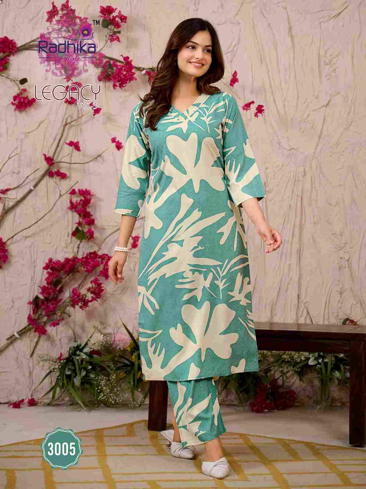 Legacy Vol-3 By Radhika Lifestyle 3001 To 3006 Series Designer Stylish Fancy Colorful Beautiful Party Wear & Ethnic Wear Collection Rayon Co-Ord At Wholesale Price