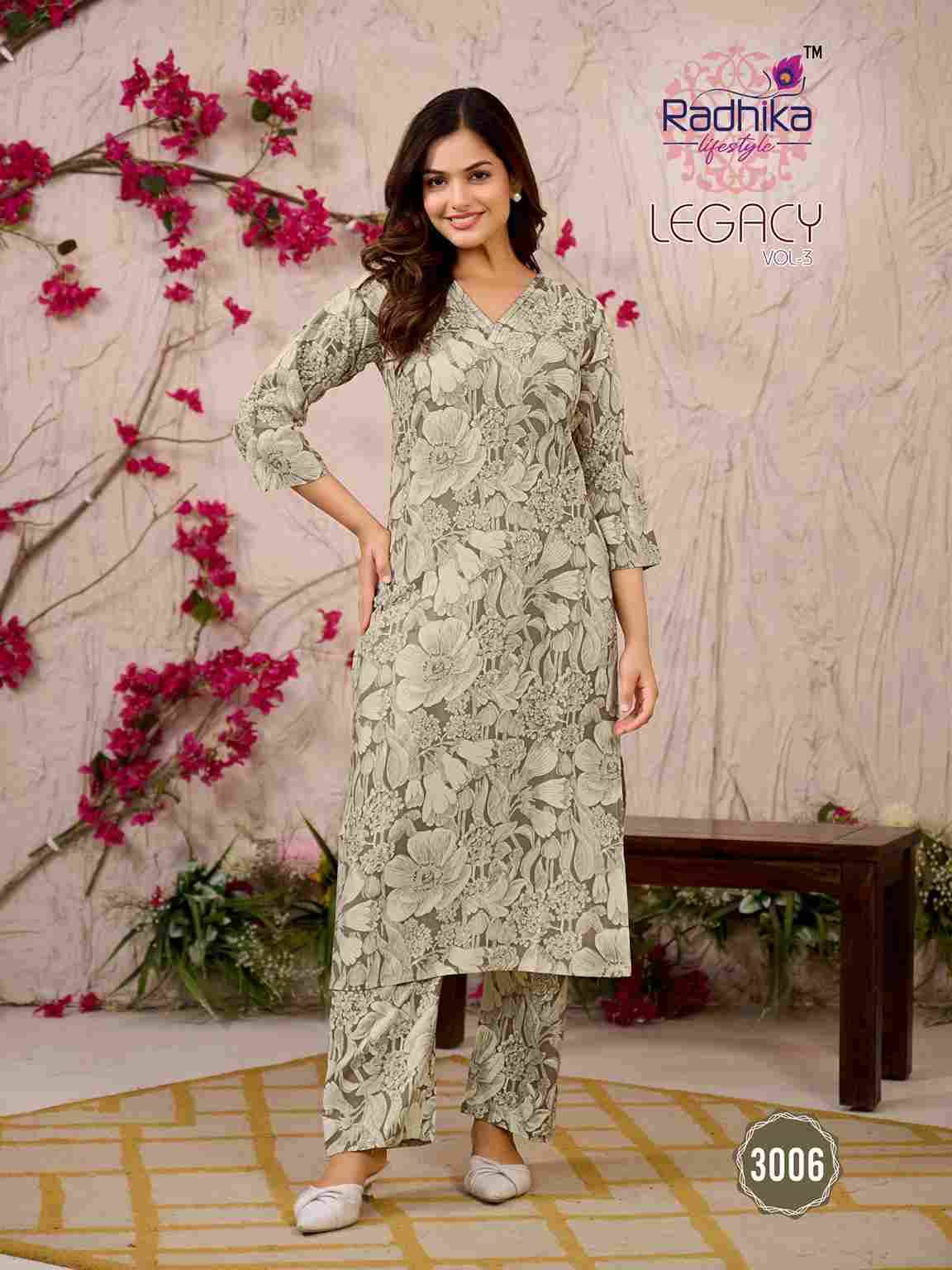 Legacy Vol-3 By Radhika Lifestyle 3001 To 3006 Series Designer Stylish Fancy Colorful Beautiful Party Wear & Ethnic Wear Collection Rayon Co-Ord At Wholesale Price